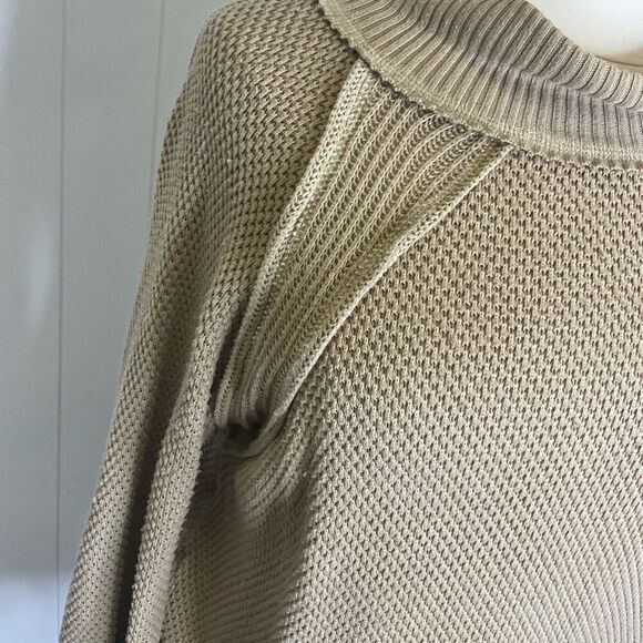 FREE PEOPLE She's A Keeper Thermal Waffle Knit Sweater Winter Wheat Tan XS - Picture 3 of 13